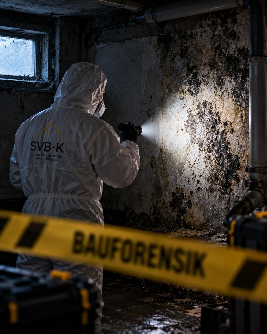 Spur 01 · Foto: Spurensicherung im Schutzanzug